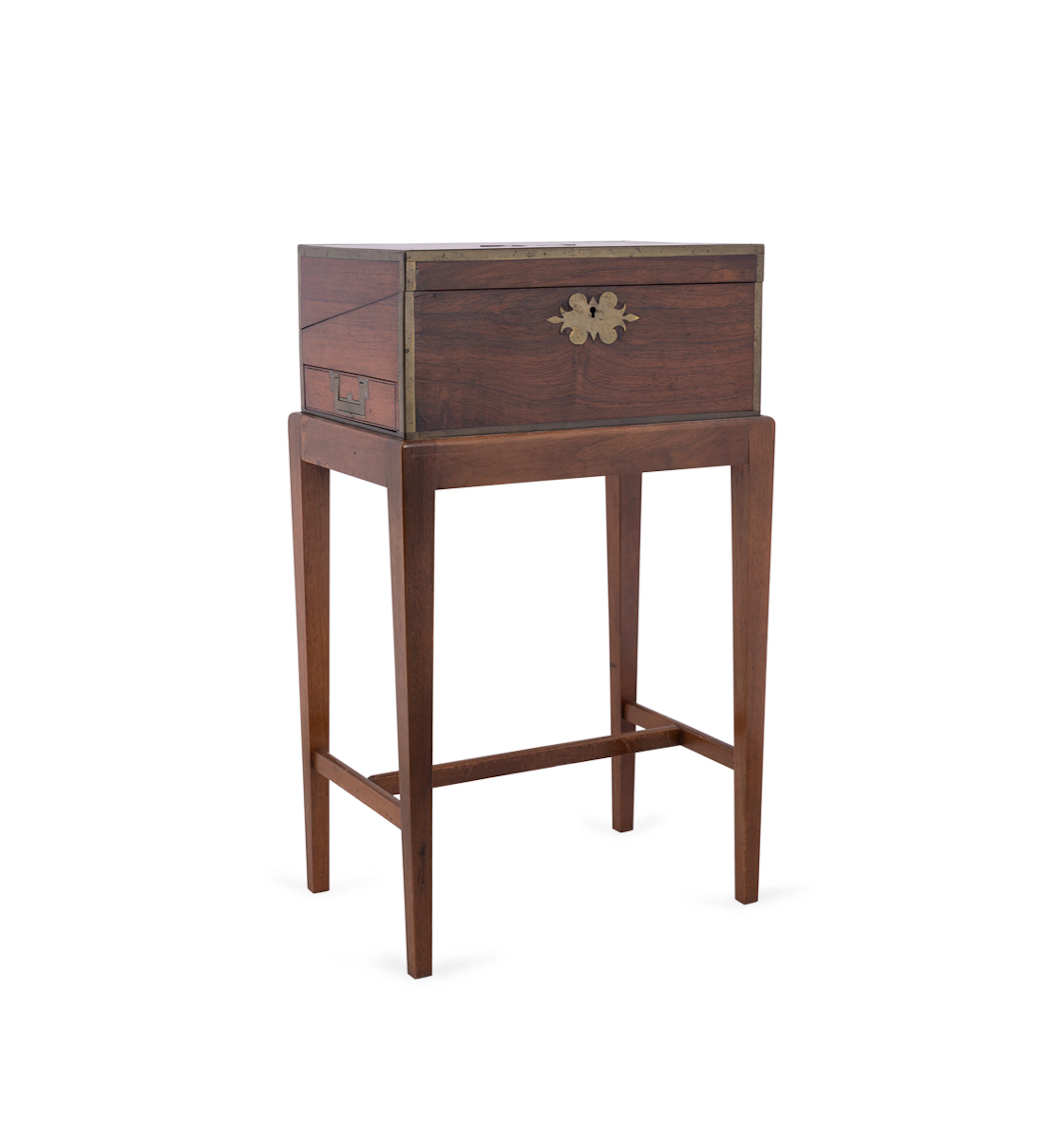 19th C. Rosewood Campaign Writing Box on Stand