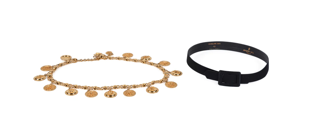Two Vintage Jacques Fath Belts, Black and Gold