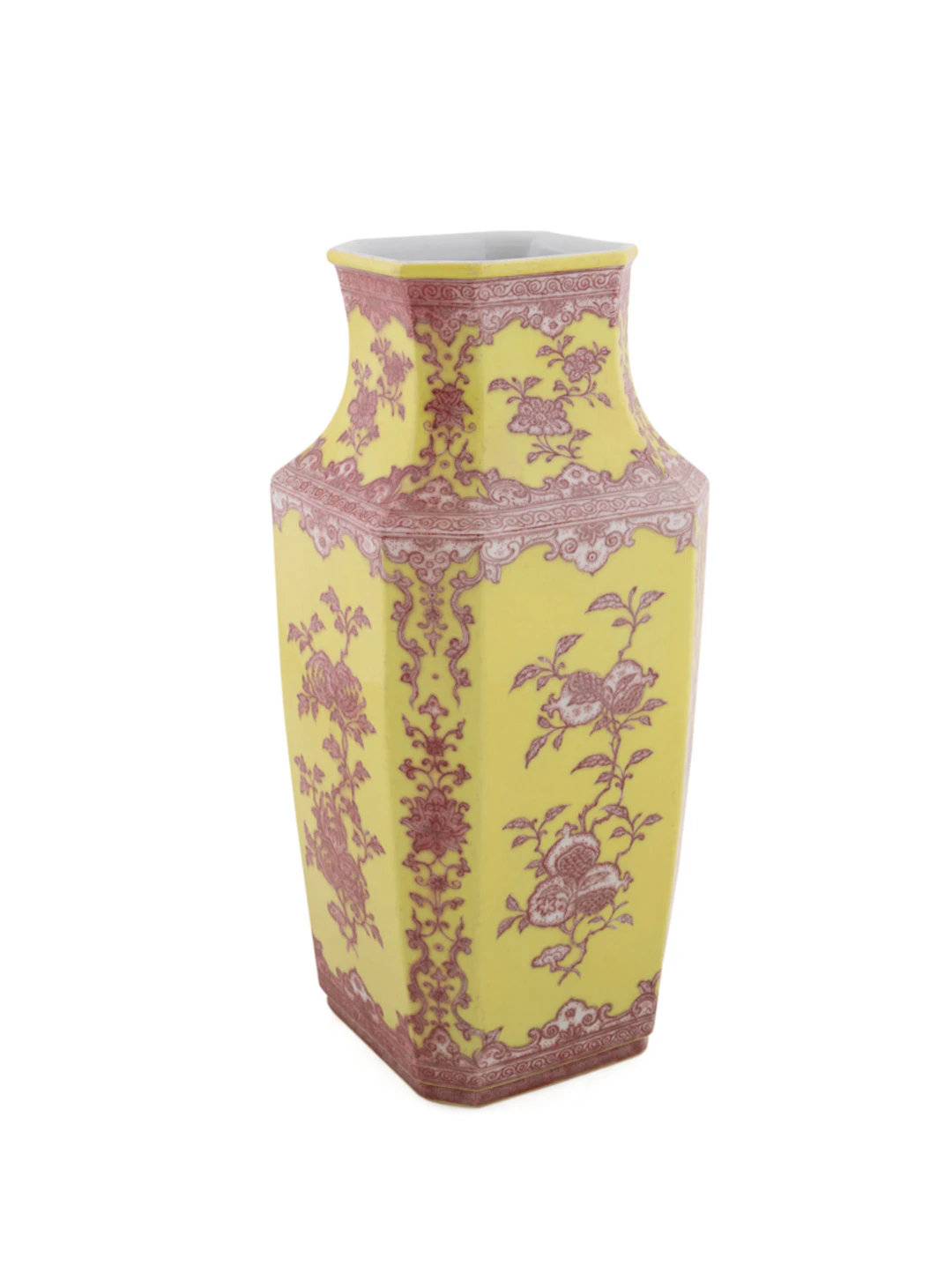 Chinese Qianlong Yellow & Red Floral Porcelain Vase
