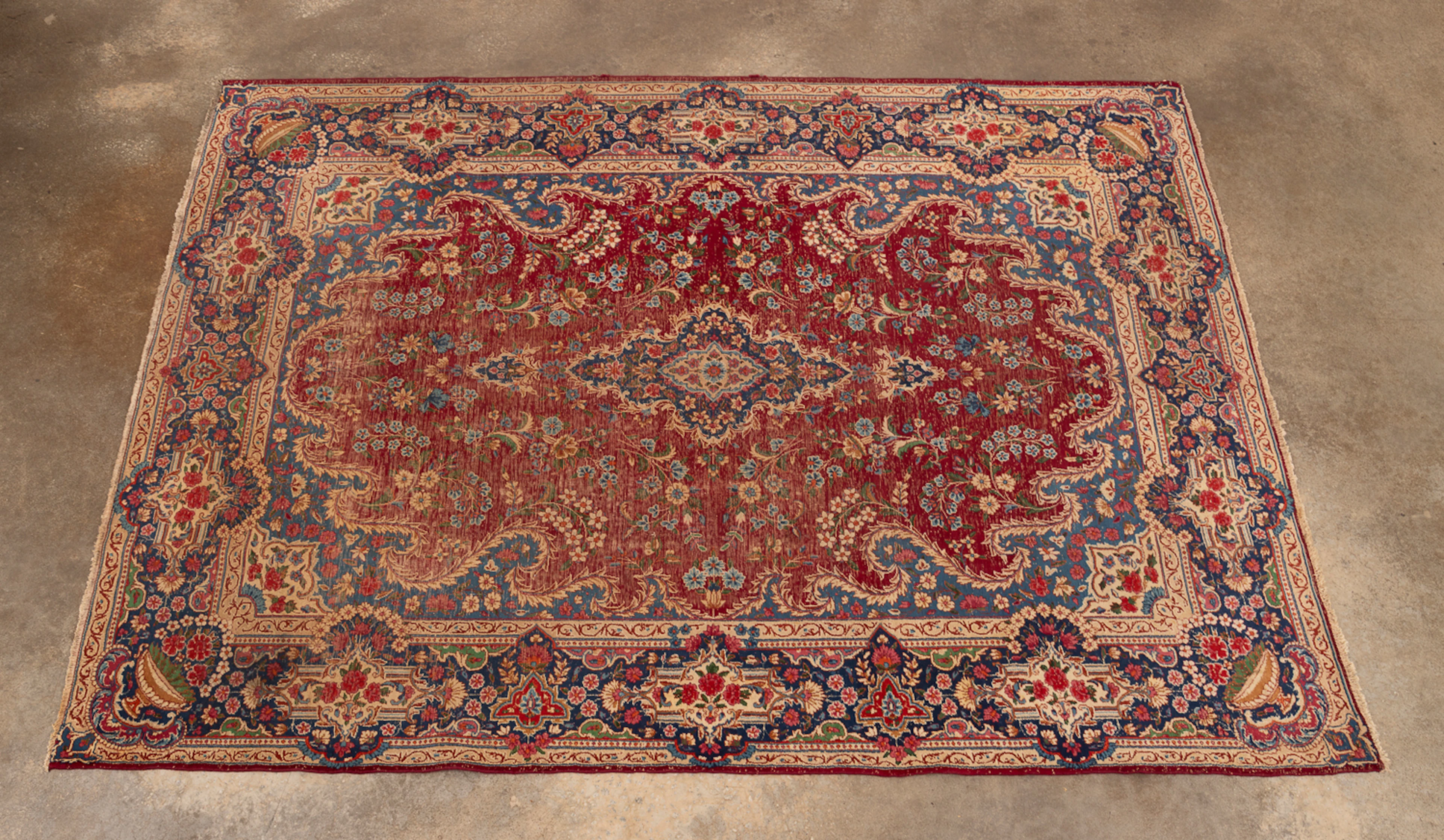 Persian Tabriz Rug, 20th C., Red/Blue/Beige