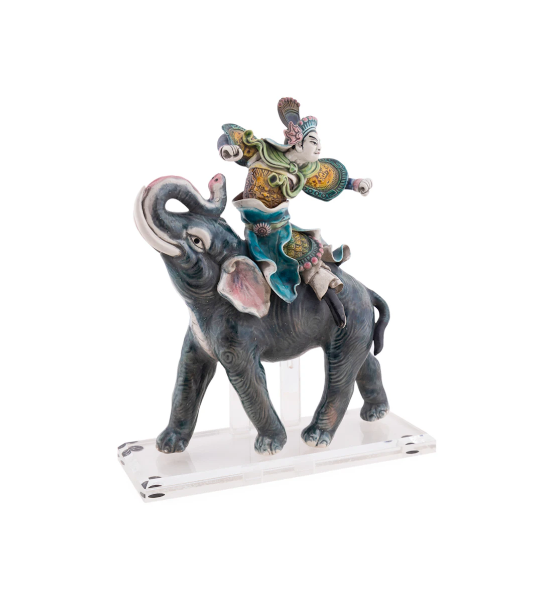 Polychrome Glazed Warrior Roof Tile on Lucite Base