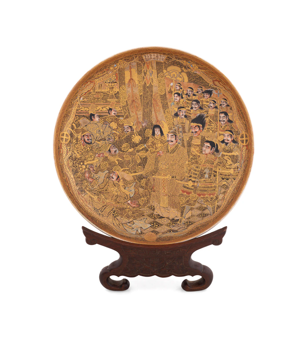19th C. Large Satsuma Figural Charger with Stand