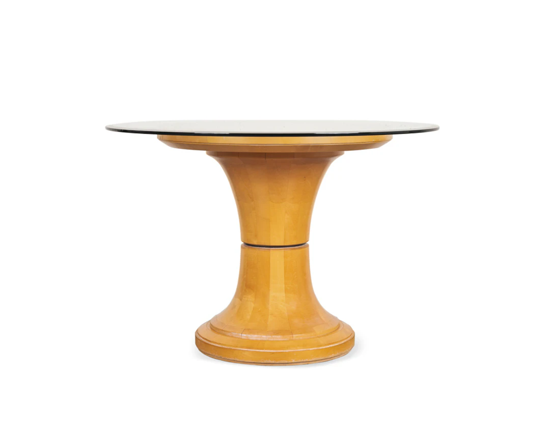 Italian 1960s Round Glass Top Maple Breakfast Table