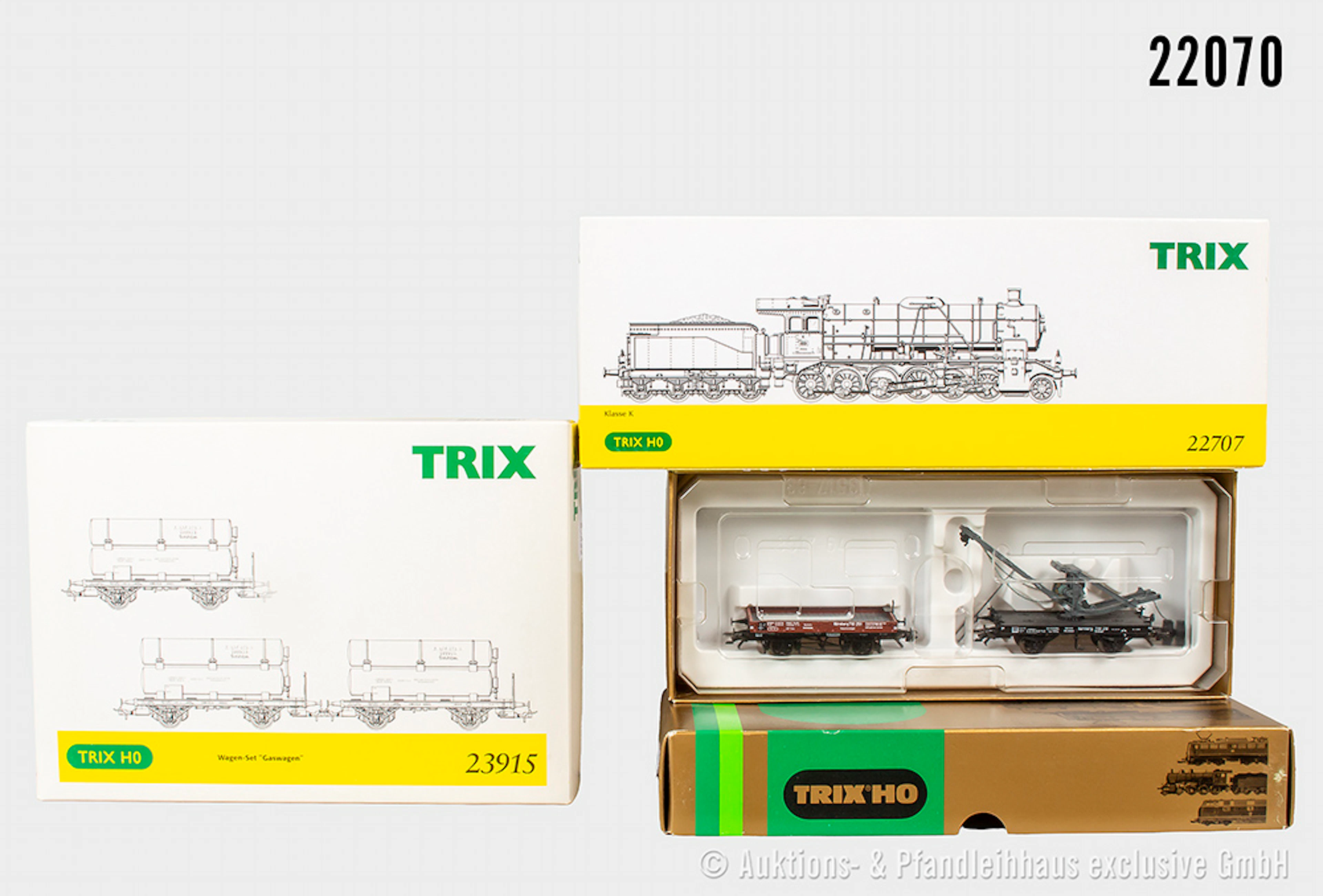 Trix H0: 22707 Dampflok Kl. K, K.W.Sts.B. BN 1801 & 2x Wagen-Sets