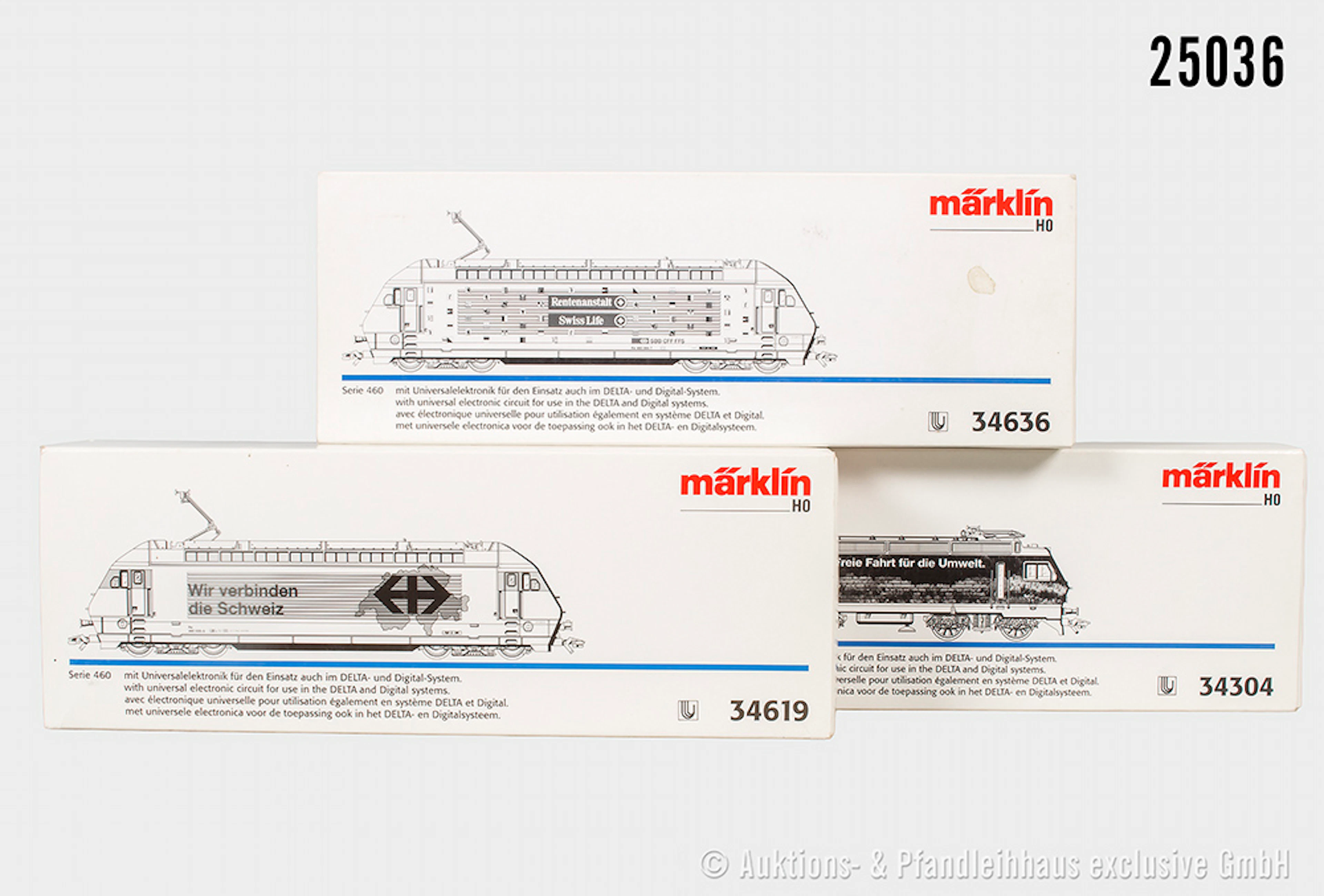 3x Märklin digital H0 E-Lok: 34636, SBB, BN 460 084-7 & 34619, SBB