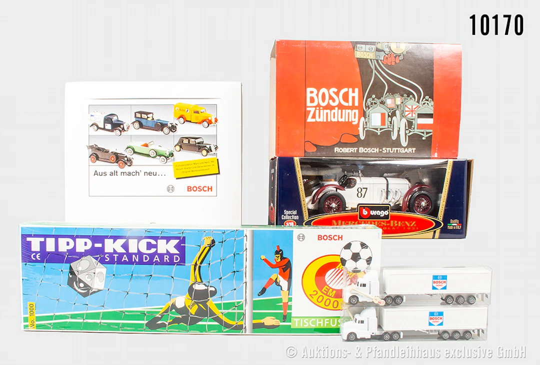 Konv. Bosch Modellautos, Setpackungen und TippKick Spiel, Bburago