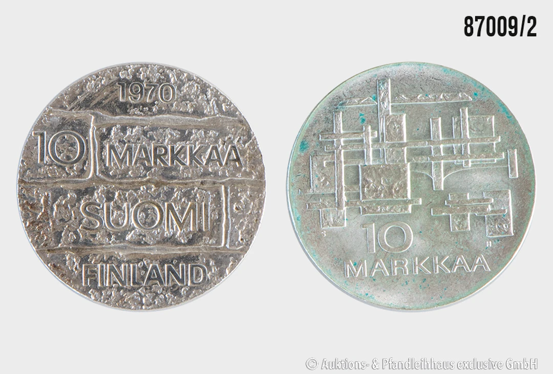 Finnland 2x 10 Markkaa 1967 fliegende Wildgänse, Silber 900, 23,87