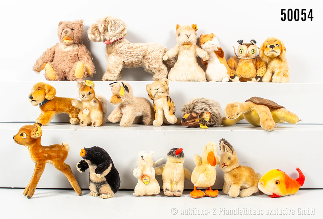 Steiff Tiere, Mohair, teils Knopf, teils Fahne, Z 2-3