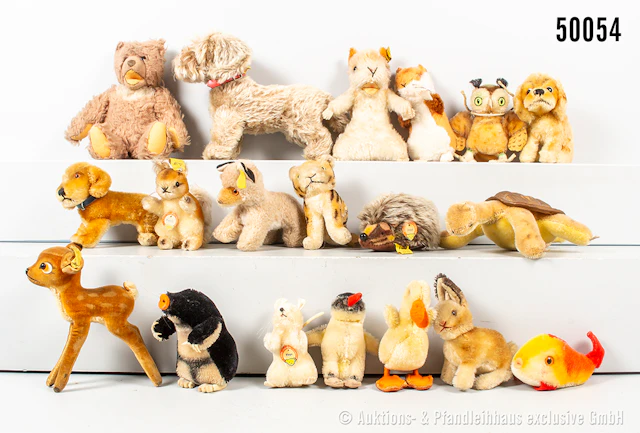 Steiff Tiere, Mohair, teils Knopf, teils Fahne, Z 2-3