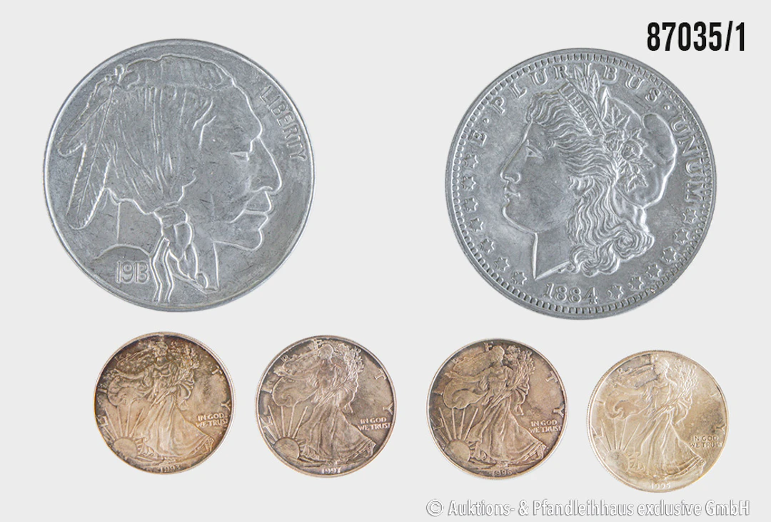 USA Konvolut 4x 1 Dollar, 1 Unze Feinsilber 999, 1993, 1995, 1996