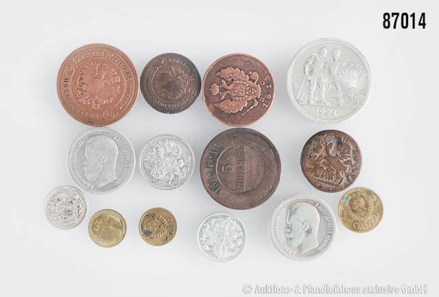 Russland Konvolut 14 Münzen, u.a. 1/2 Kopeke 1753, 2 Kopeken 1813