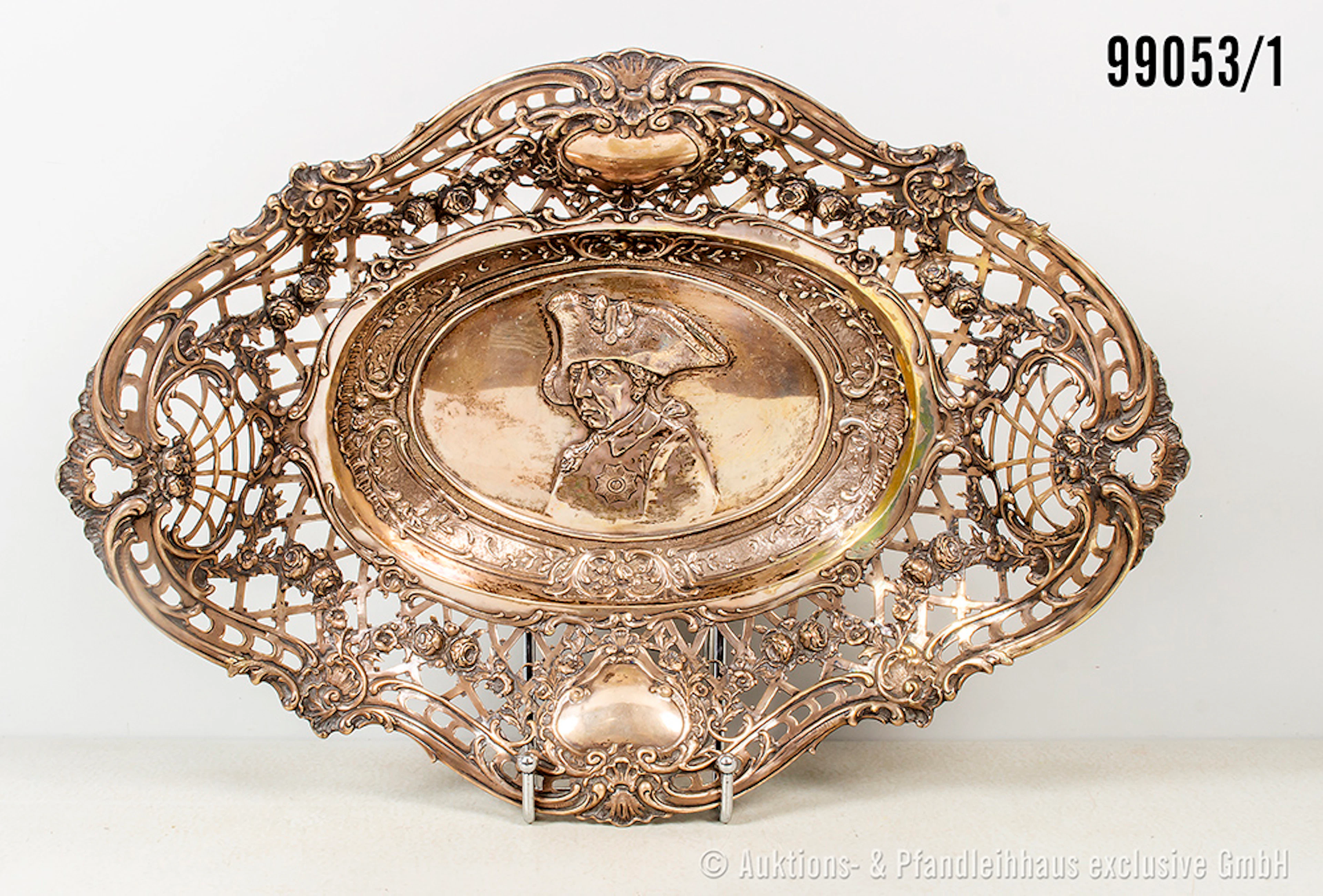 patriotische durchbrochene Obstschale, mit König Friedrich II. von