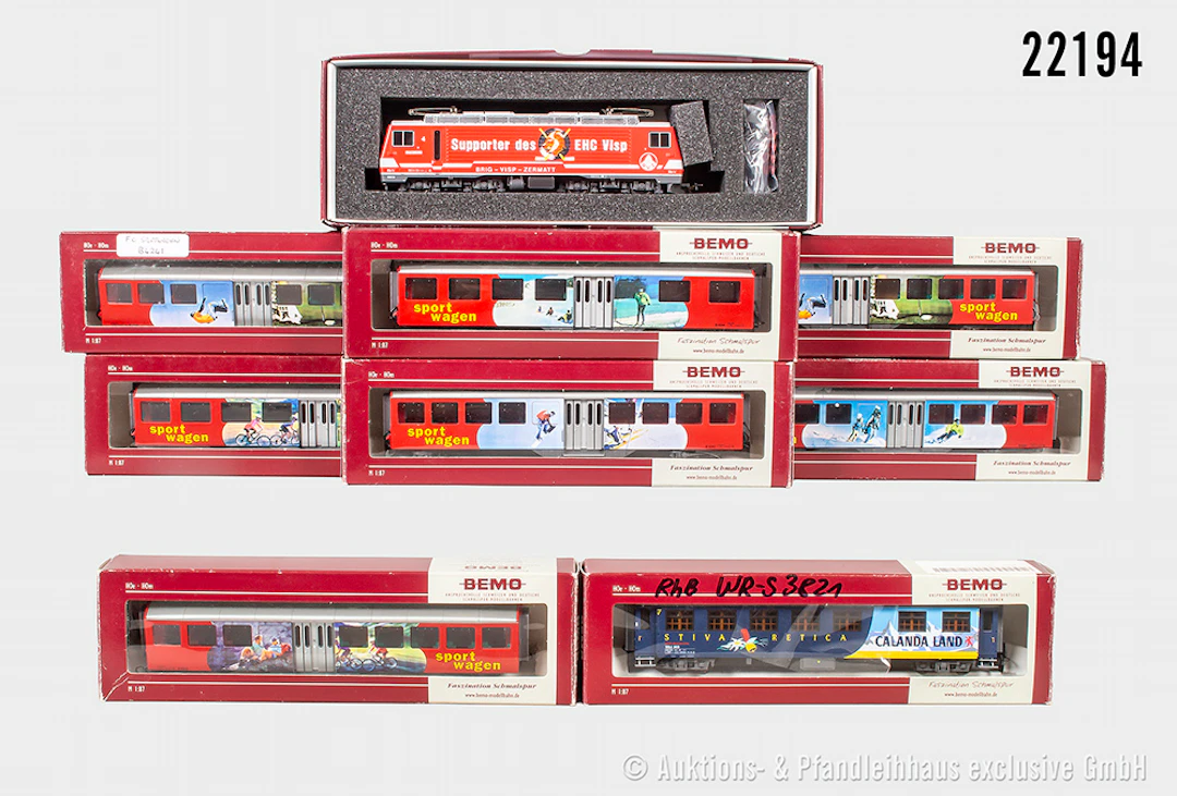 Bemo H0m Personenzug: E-Lok HGe 4/4, BVZ, BN 4 & 8x Wagen, Z 1-3, überw. OVP