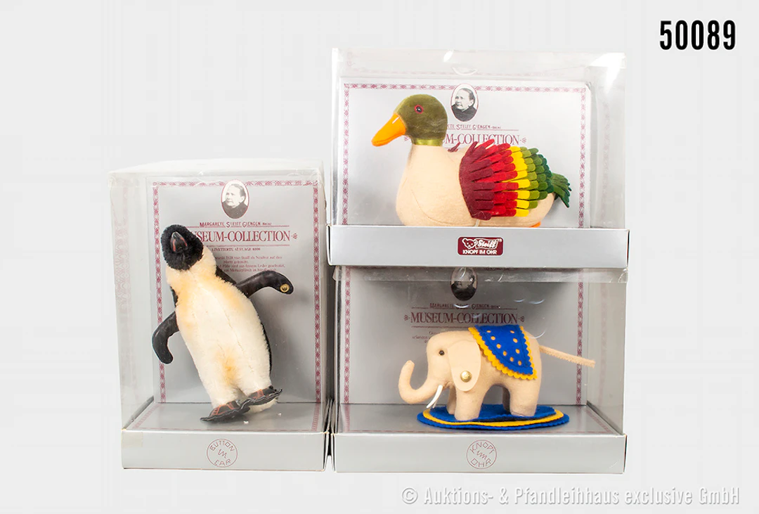 Steiff Replika Tiere Museum Collection, Mohair/ Samt/ Filz, jeweils
