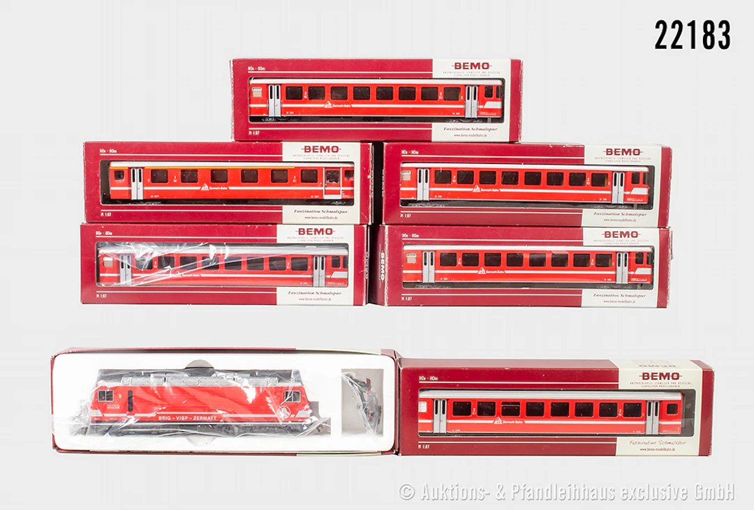Bemo H0m Personenzug, BVZ: E-Lok HGe 4/4 II, BN 5 & 6x Wagen, Z 1-3, überw. OVP