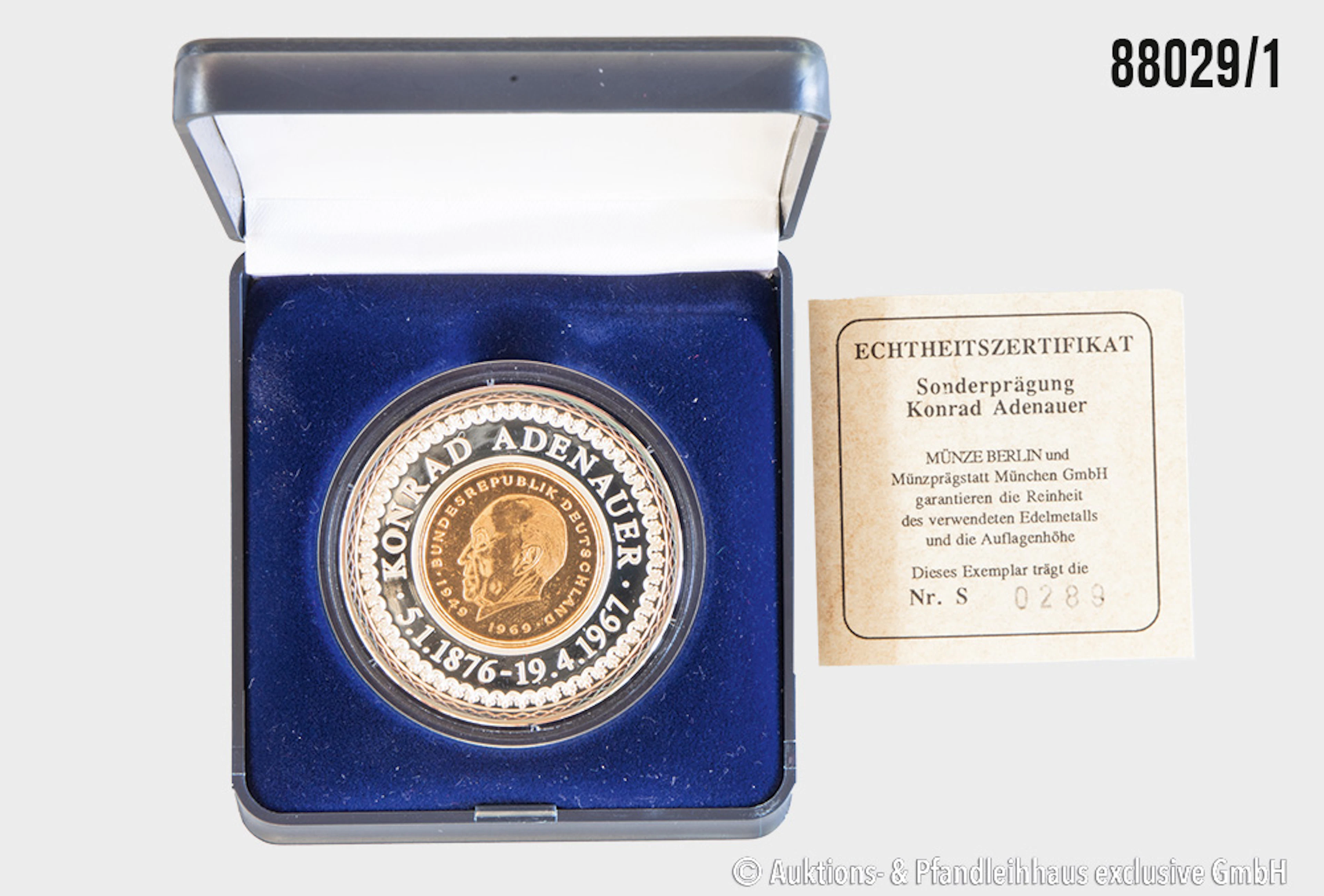 Medaille Sonderprägung Konrad Adenauer, Exemplar Nr. 289 v. 5000 im