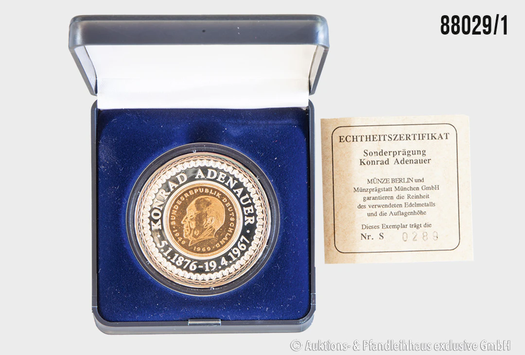 Medaille Sonderprägung Konrad Adenauer, Exemplar Nr. 289 v. 5000 im