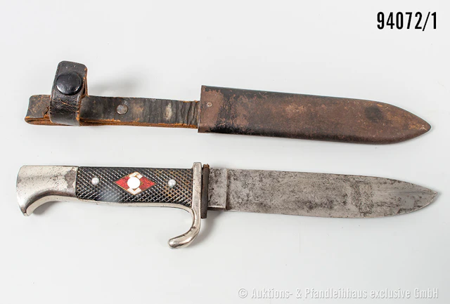 HJ-Fahrtenmesser, Hersteller "RZM M 7/36", die Klinge fleckig, dazugehörige