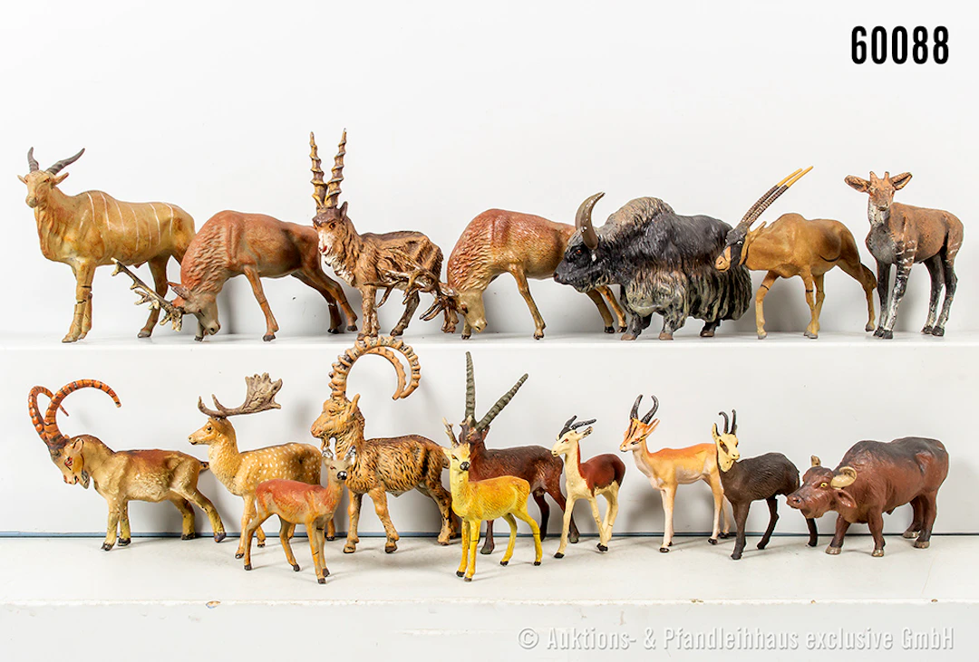 Tiere, u.a. Hirsch, Steinbock, Yak, Masse, u.a. Lineol, Elastolin