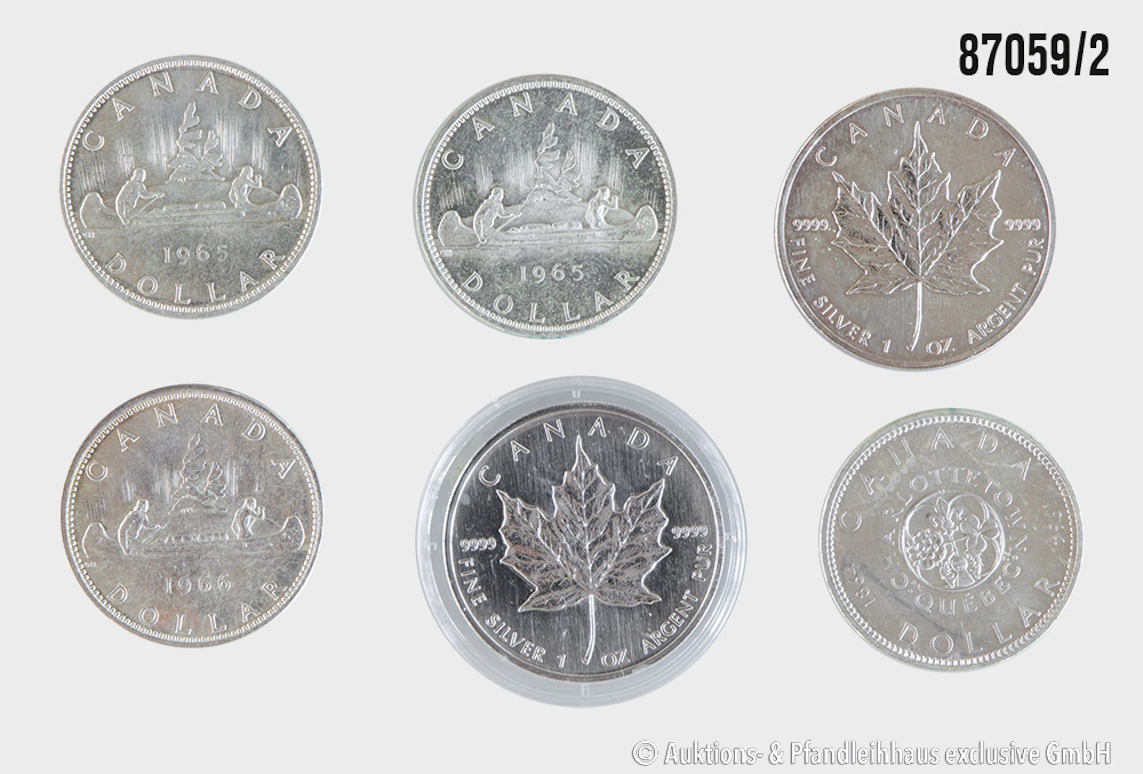 Kanada Konvolut 6 Münzen, 1x 1 Dollar 1964 Silber 800, 23,59 g, 2x