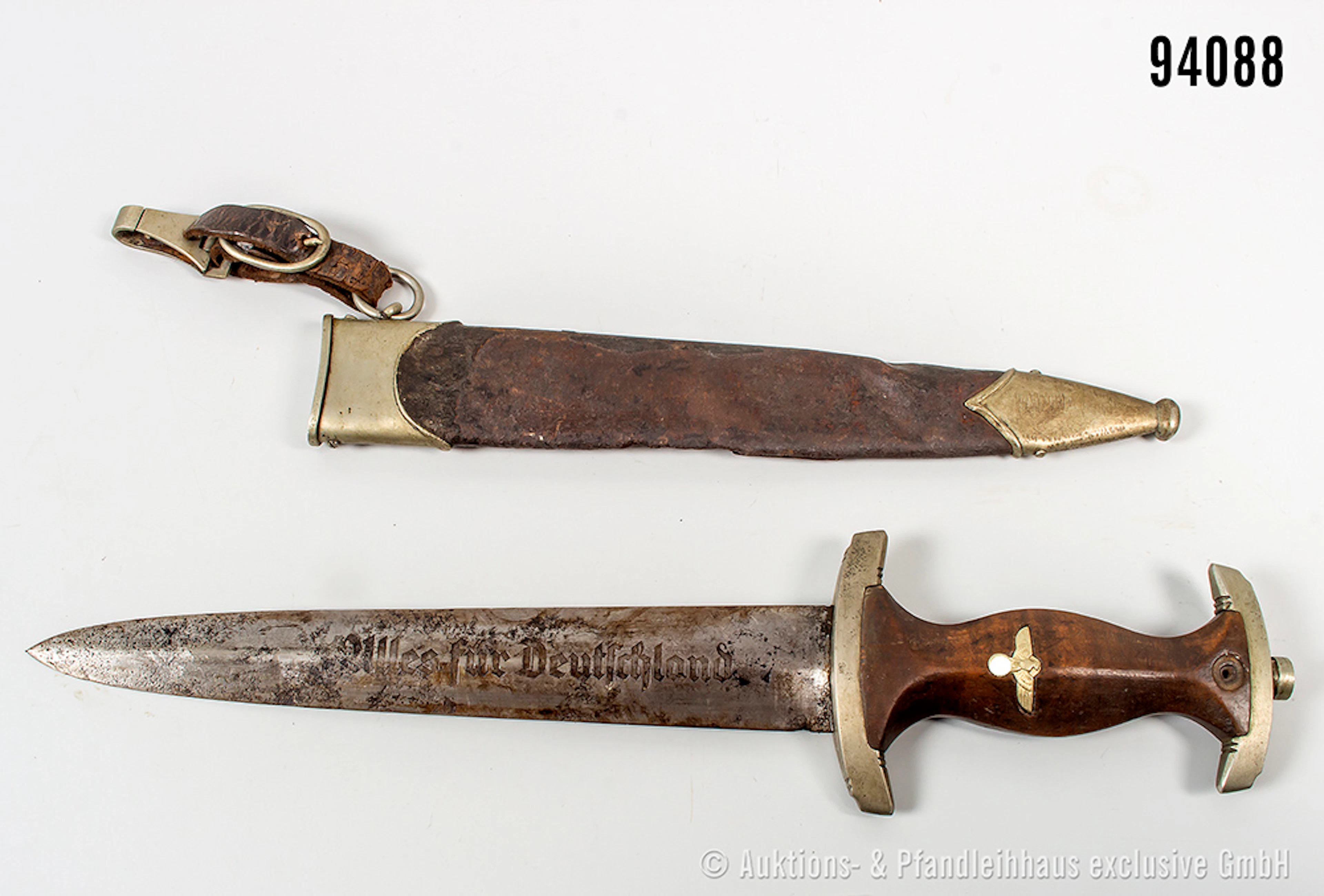 beschädigter SA-Dienstdolch, Hersteller "Aesculap Tuttlingen", Klingeninschrift