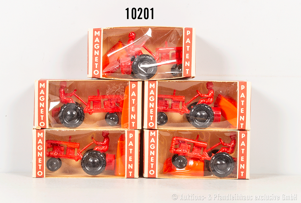 5x Magneto Tractor 118, Kunststoff, Western Germany, L 9 cm, Z 0-1, je OVP