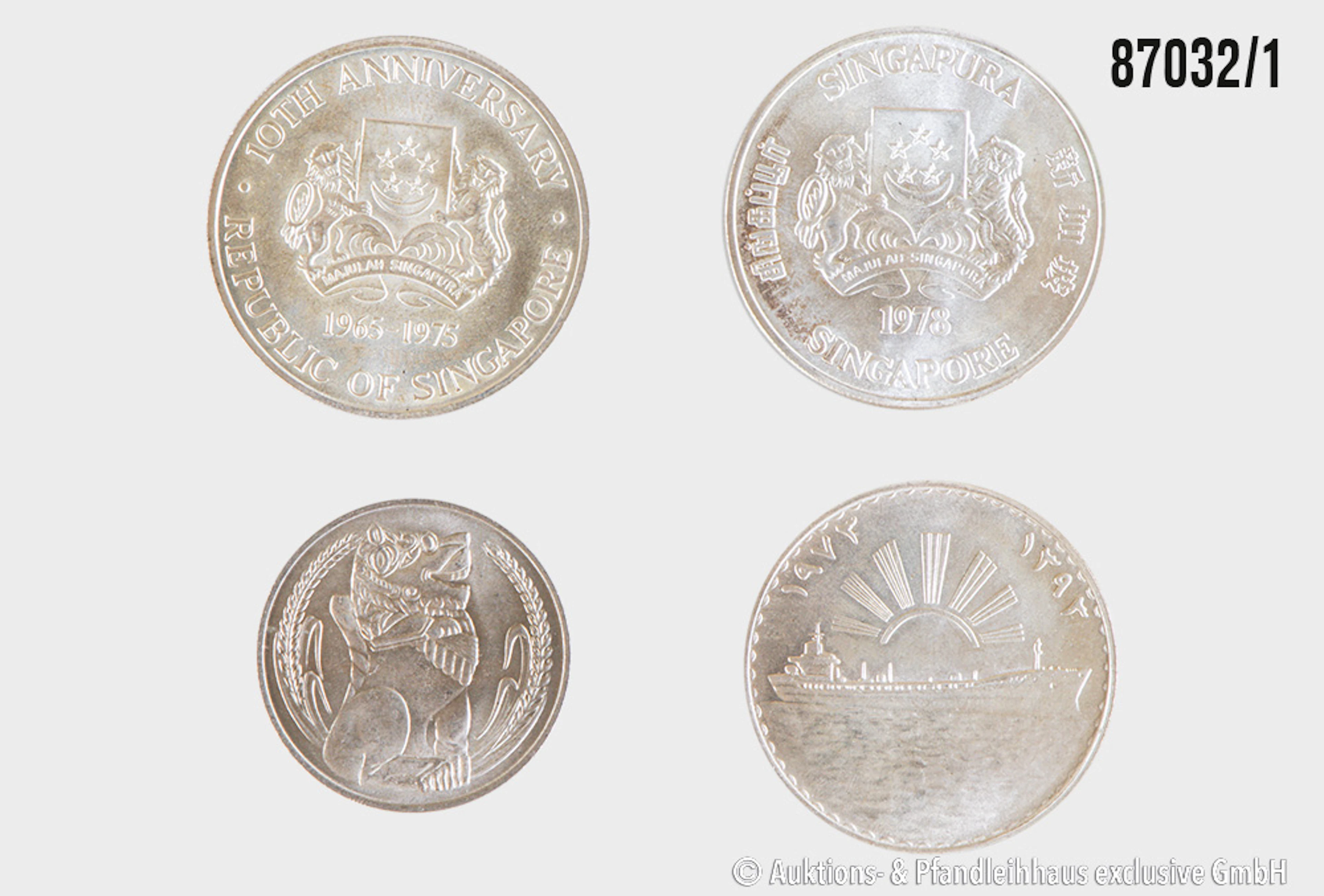 Konvolut 4 Münzen, Singapur 1x 1 Dollar 1967 Cu/Ni, 2x 10 Dollar 1975