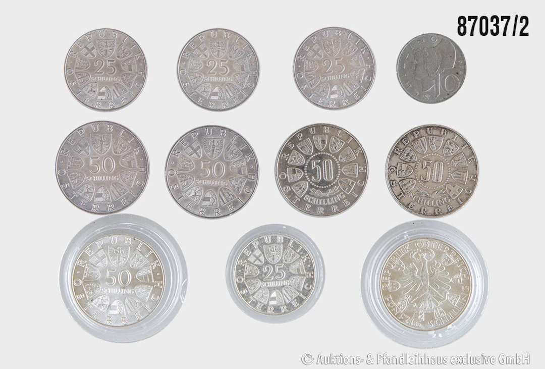 Österreich Konvolut 11 Münzen, 6x 50 Schilling, 1x Tiroler Freiheit