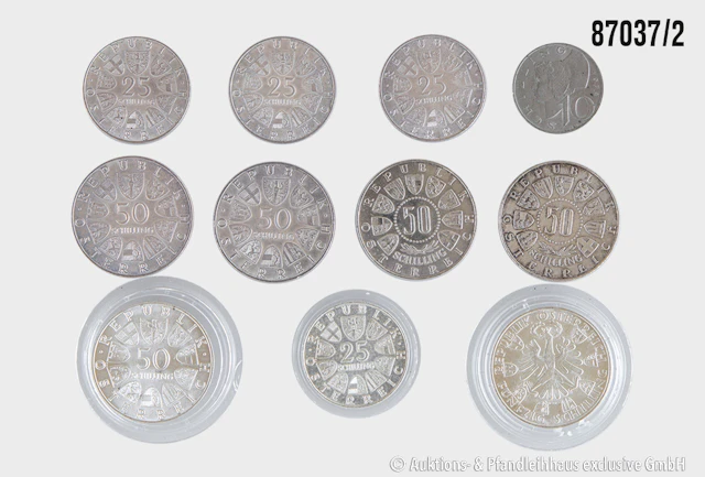 Österreich Konvolut 11 Münzen, 6x 50 Schilling, 1x Tiroler Freiheit