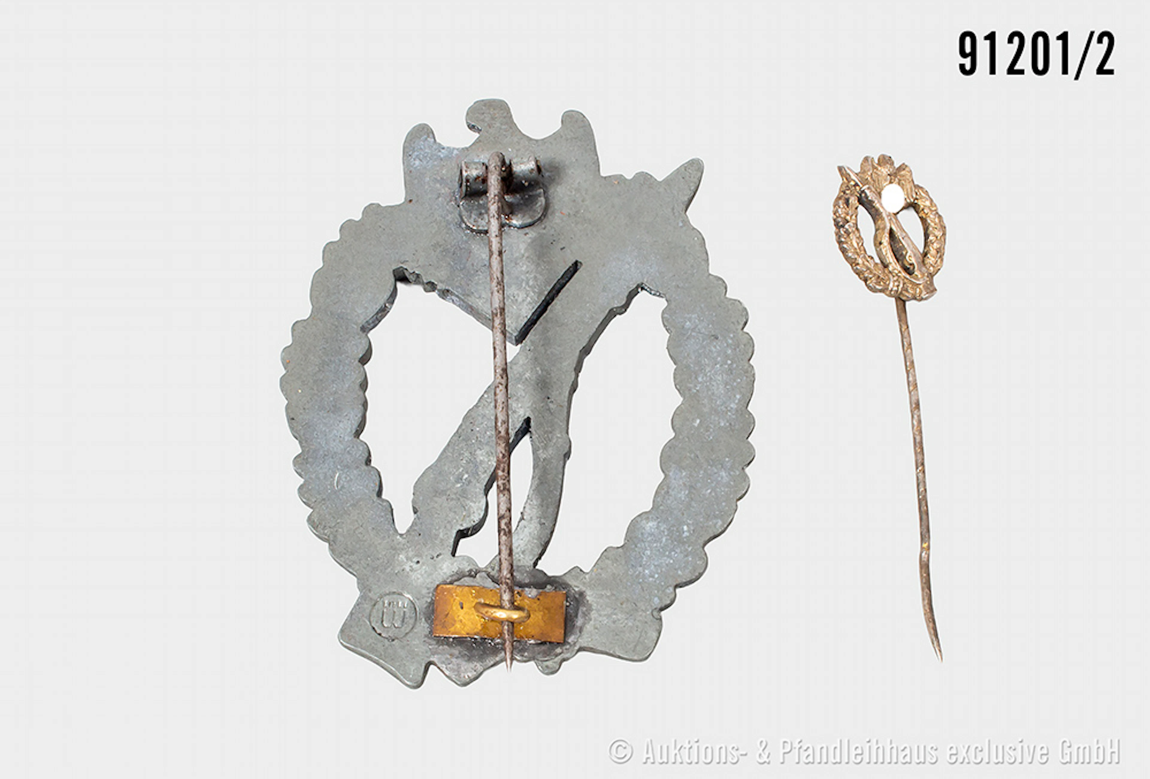 Konv. Infanterie-Sturmabzeichen in Silber, Nadelhaken ergänzt, dazugehörige