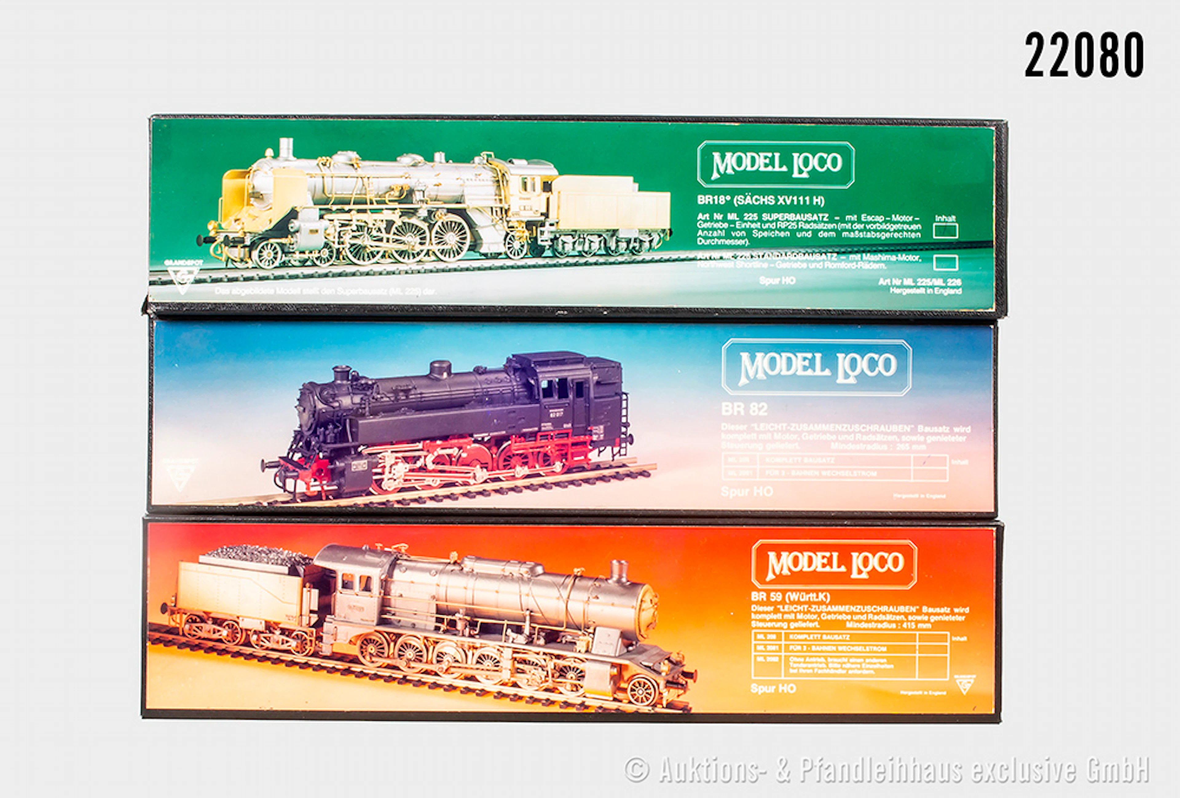 3x M.L. motorisierte Dampflok-Bausätze: ML208, BR 59 & ML209, BR 82