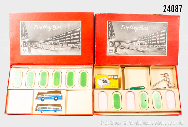 Eheim/Brawa H0: Vollständiges Trolley-Bus-Set: 6 Guss-Bodenplatten