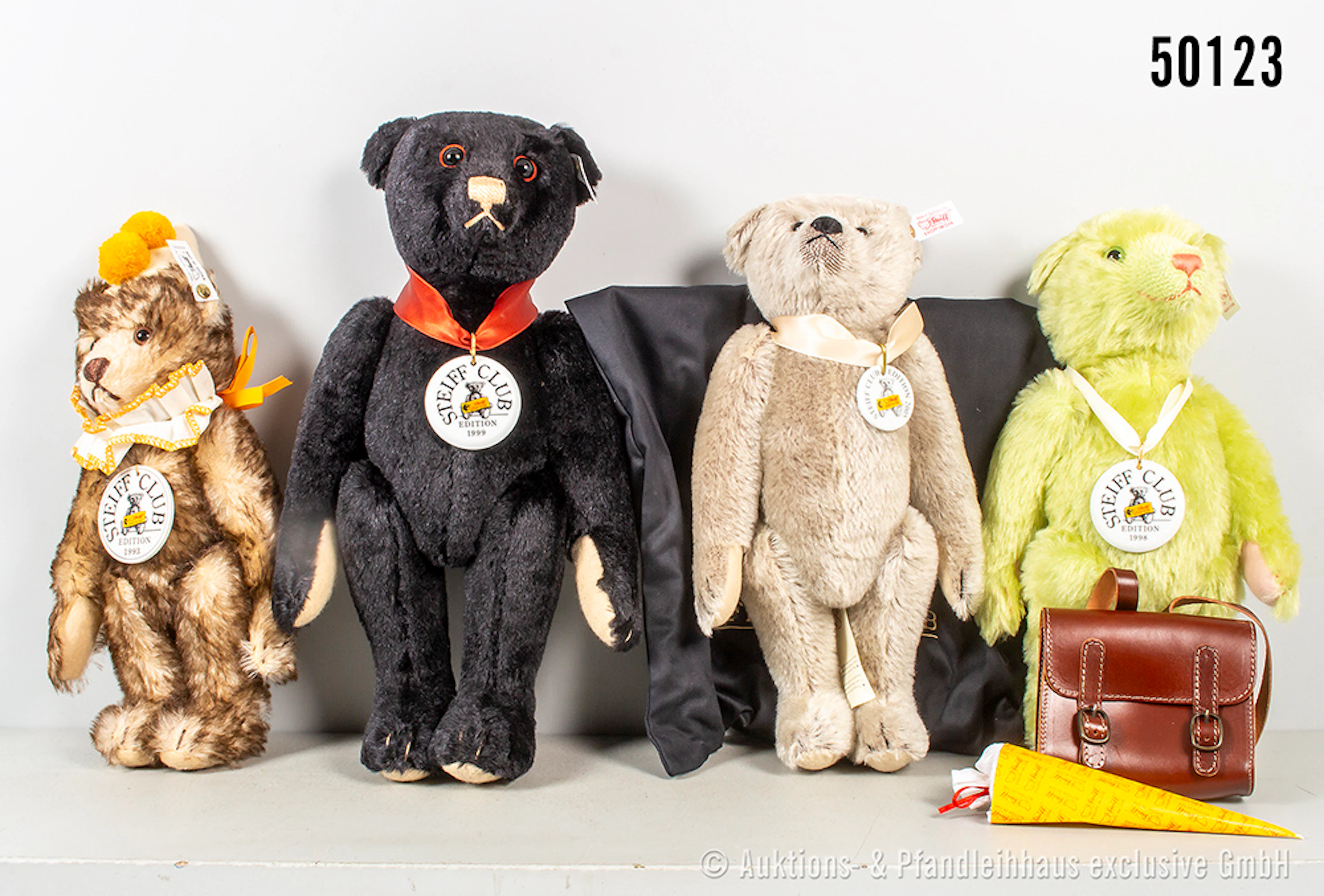 Steiff Teddybären, Mohair, KF, Porzellanplakette, Schulanfänger-Bar