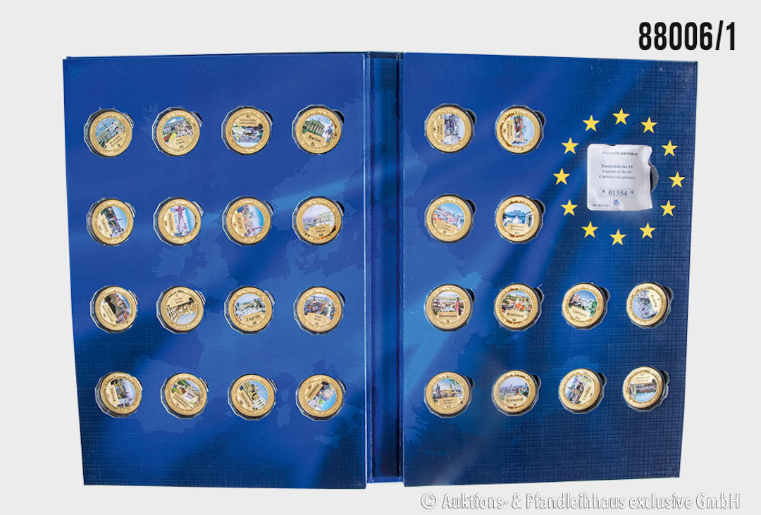 Konvolut 3 teilig, 1x Hauptstädte der EU Komplettset mit 28 Medaillen