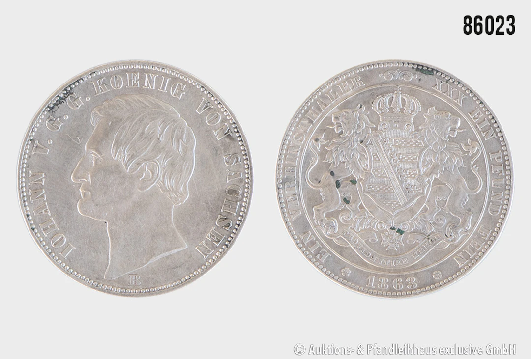 Sachsen Vereinstaler 1863 B Johann, Silber 900, 18,52 g, Zust. ss-vz