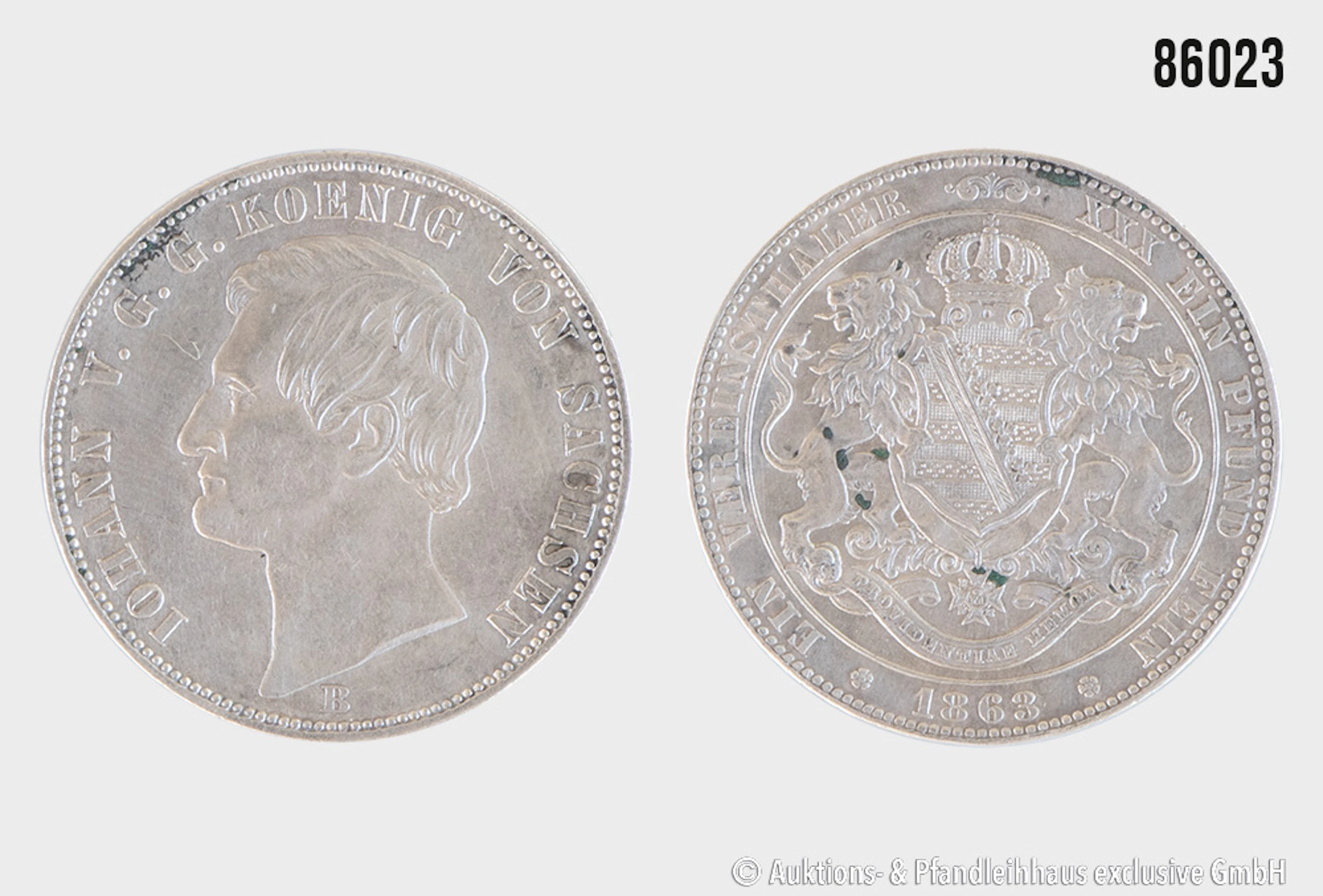 Sachsen Vereinstaler 1863 B Johann, Silber 900, 18,52 g, Zust. ss-vz