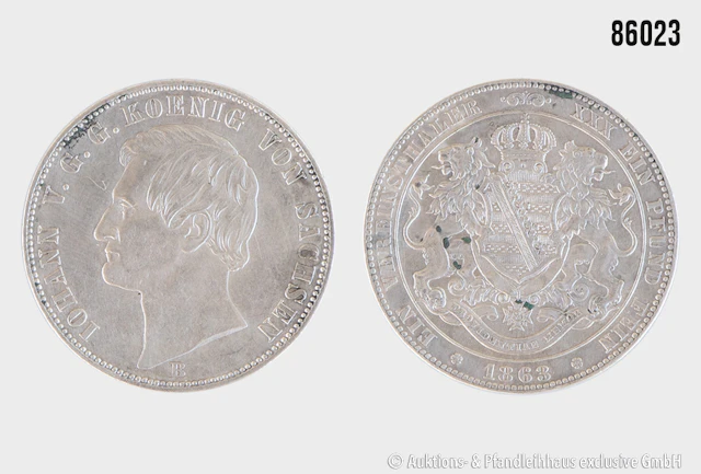 Sachsen Vereinstaler 1863 B Johann, Silber 900, 18,52 g, Zust. ss-vz