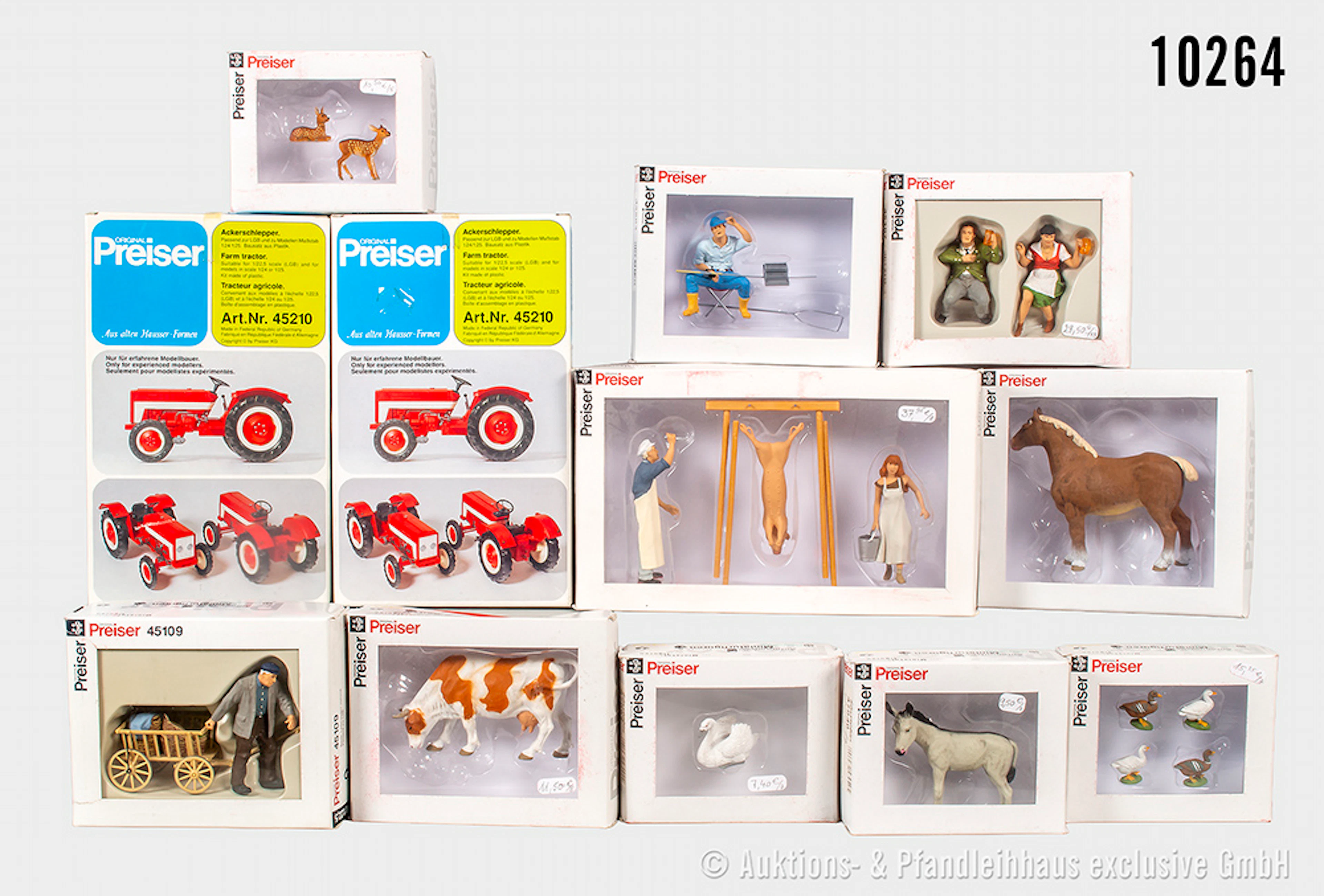 Preiser H0 Bausätze und Figuren, dabei 45210 Ackerschlepper, 44935