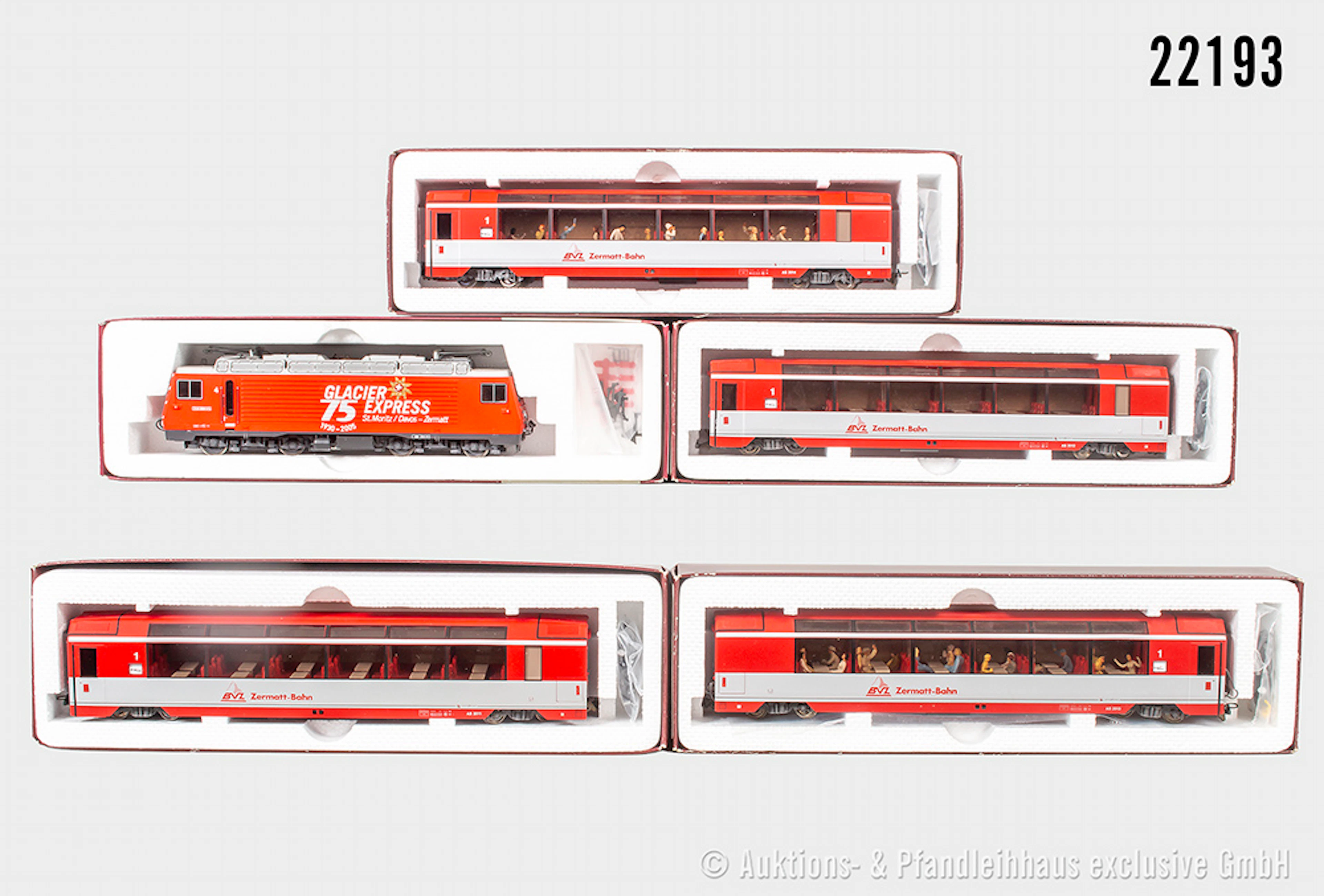 Bemo H0m Panoramazug: E-Lok HGe 4/4, MGB, BN 4 & 4x Wagen, BVZ, 2