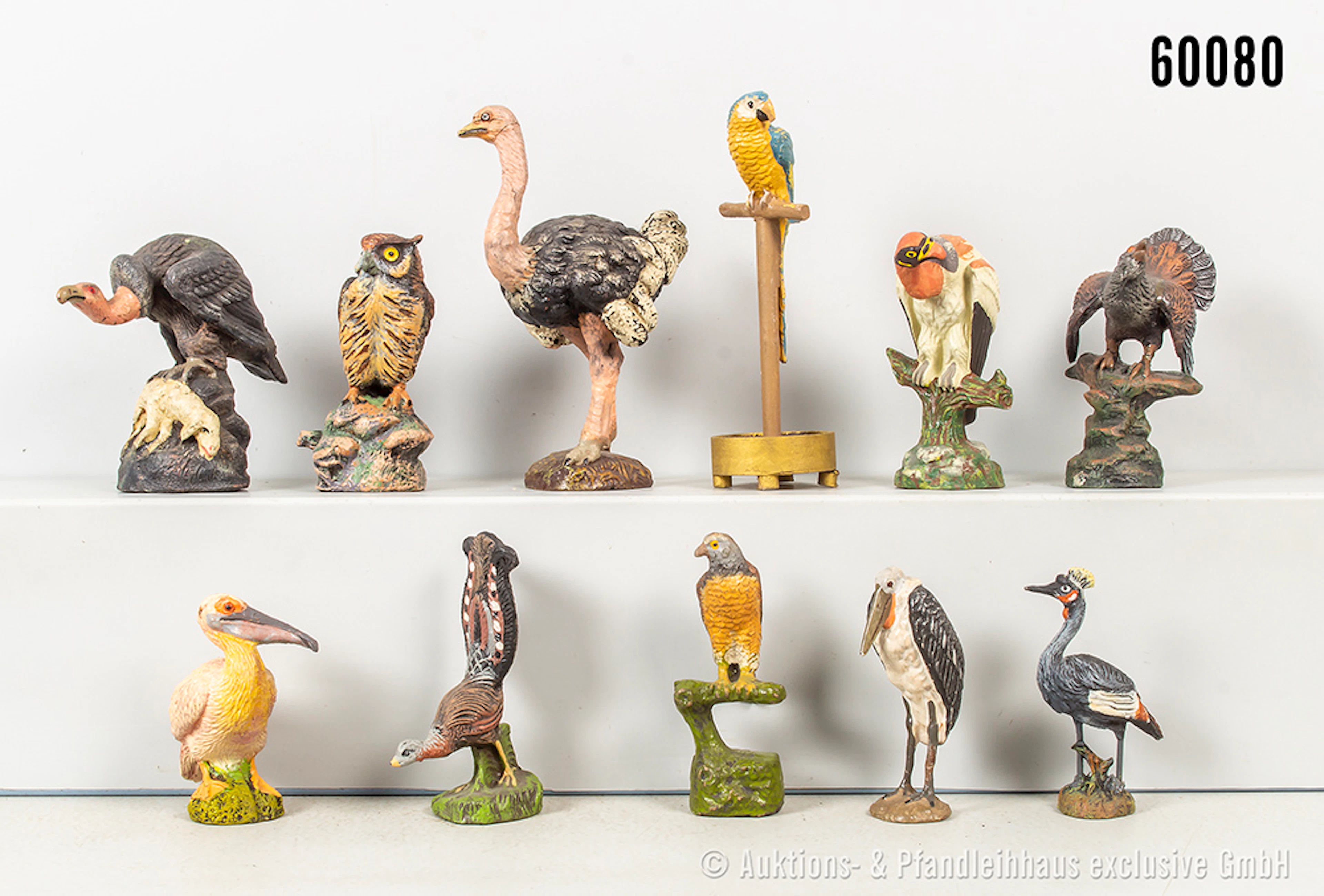 Federtiere, u.a. Papagei, Strauß, Geier, Pelikan, Masse, u.a. Lineol