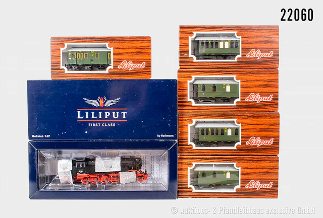 Liliput H0 Personenzug, DRG: 131 200 Dampflok, BN 84 001 & Langen-Schwalbacher-W
