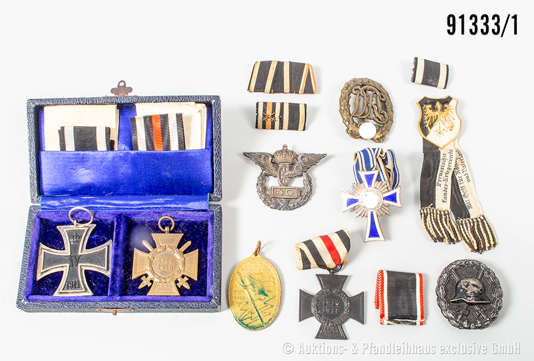 Konv. EK 2 1914 und EKF in Etui, VWA Schwarz, Reichsbahndienst-Auszeichnung