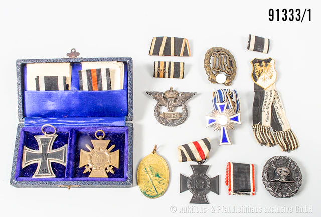 Konv. EK 2 1914 und EKF in Etui, VWA Schwarz, Reichsbahndienst-Auszeichnung