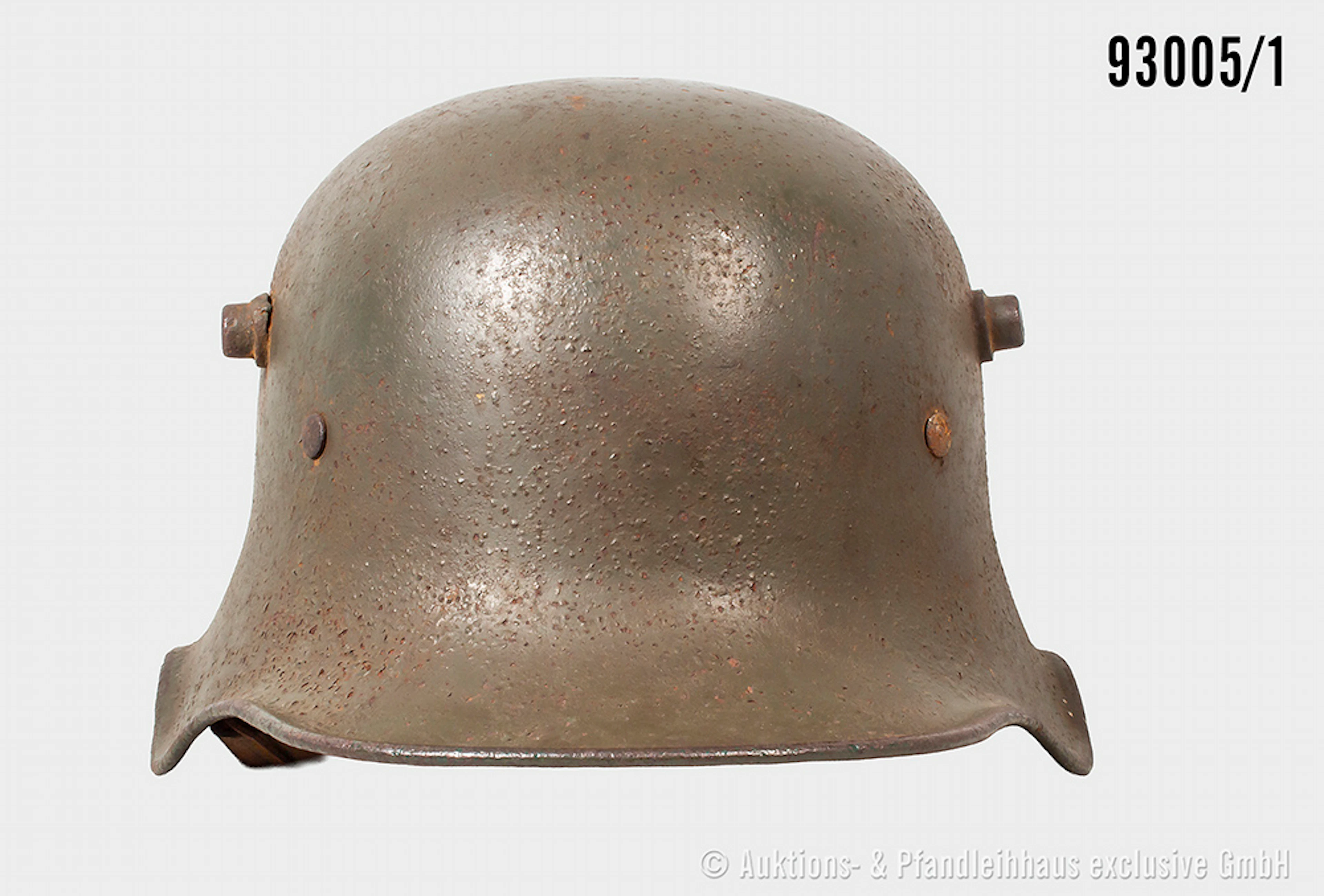 Stahlhelm, Modell 1918, mit Ohrenausschnitt, kompl. mit Innenfutter