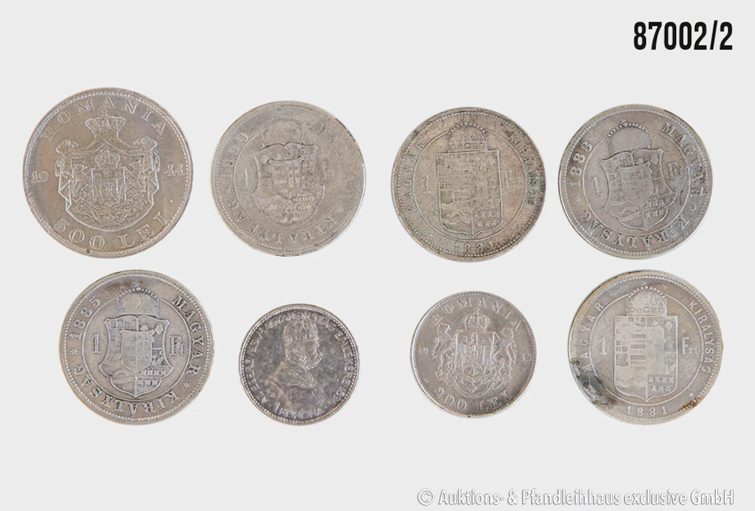 Konvolut Österreich / Ungarn / Rumänien 8 Münzen, 5x 1 Forint 2x 1881