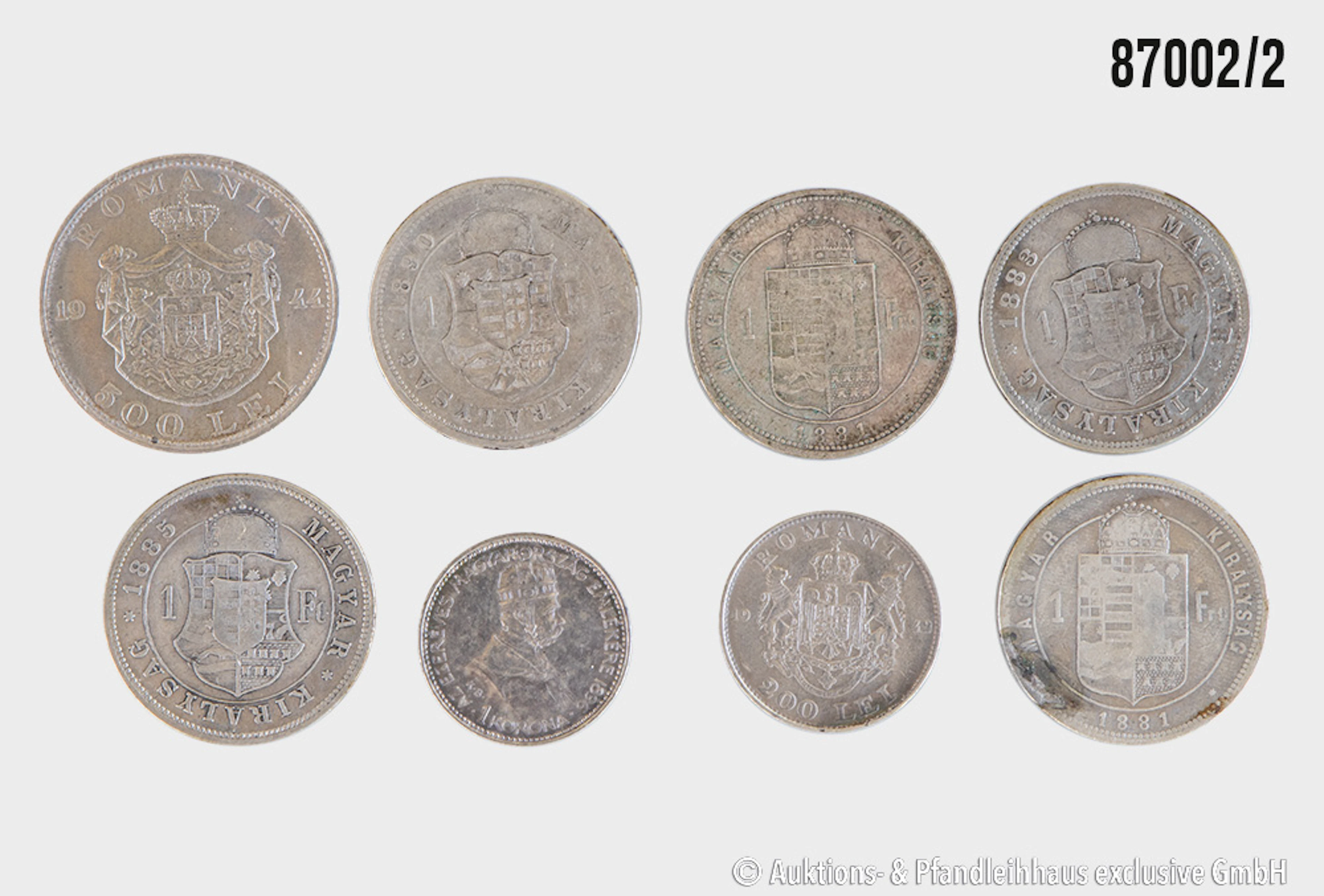 Konvolut Österreich / Ungarn / Rumänien 8 Münzen, 5x 1 Forint 2x 1881