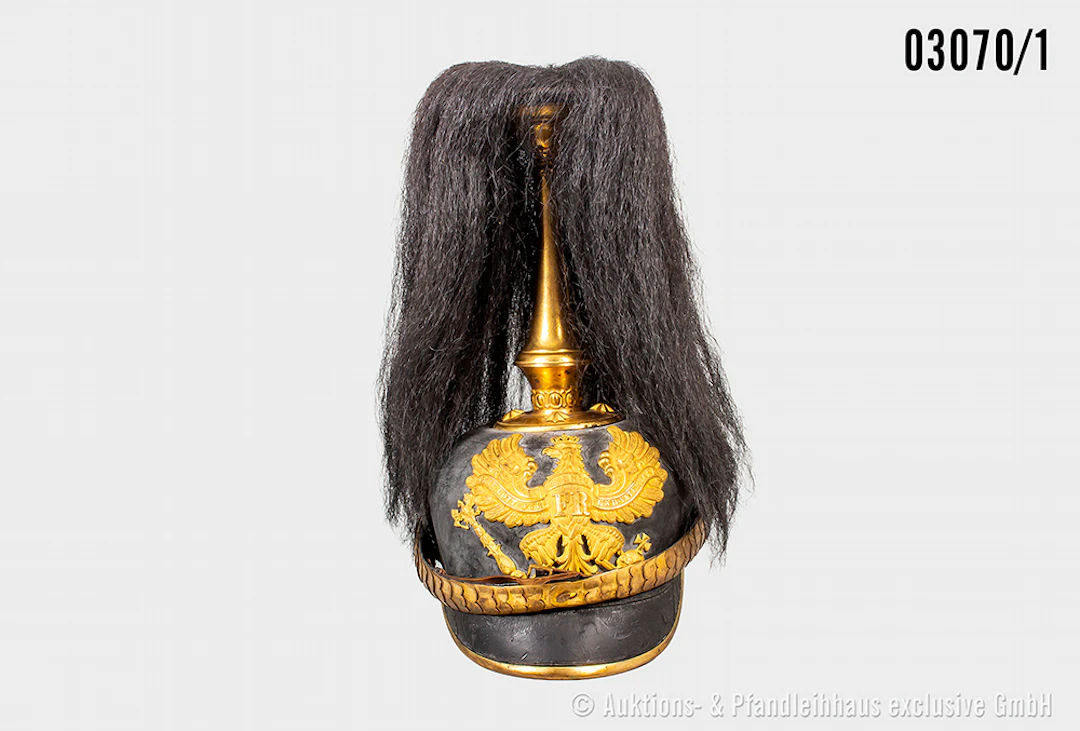 Preußen Pickelhaube für Train-Offiziere, komplett, keine Doppellöcher