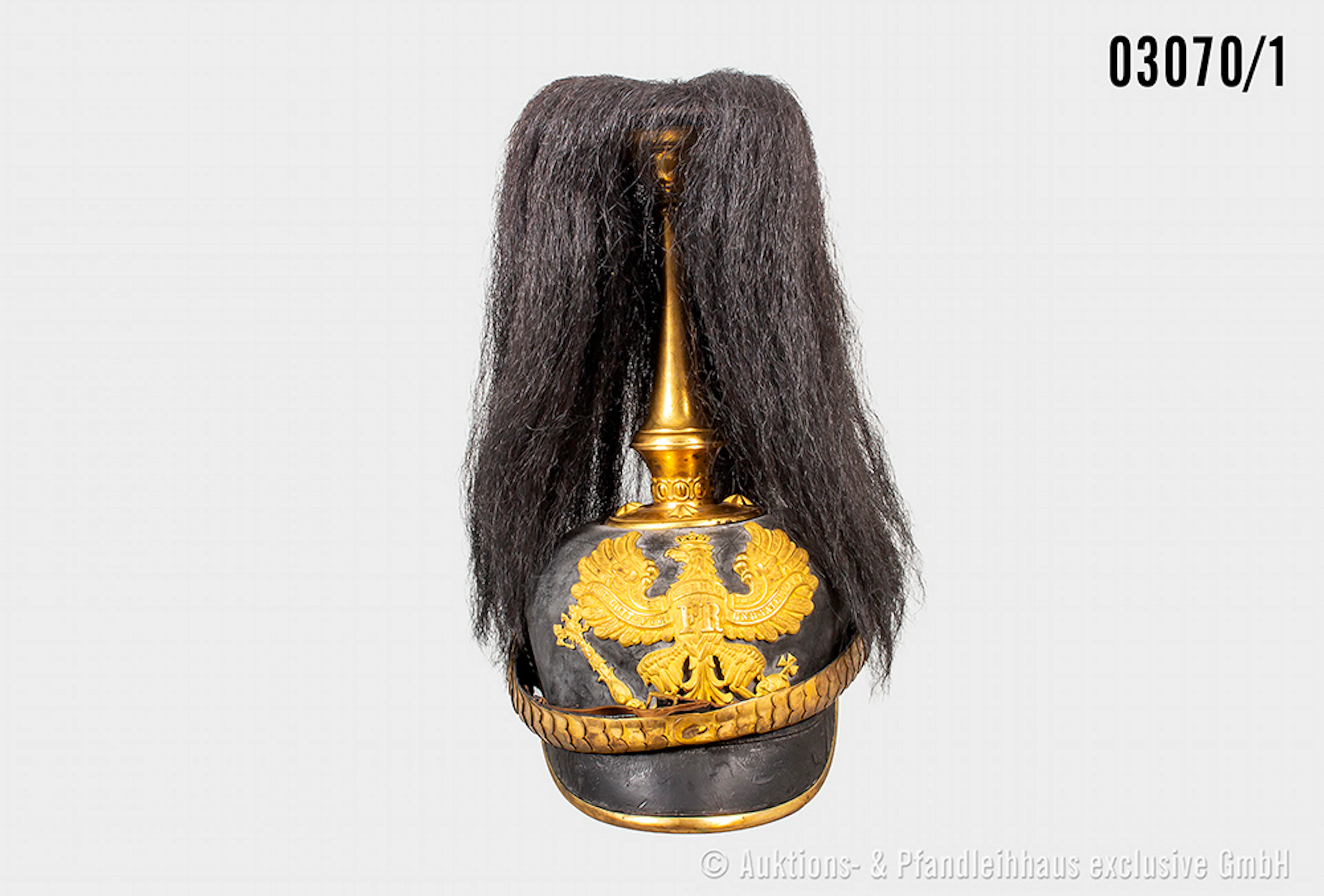 Preußen Pickelhaube für Train-Offiziere, komplett, keine Doppellöcher