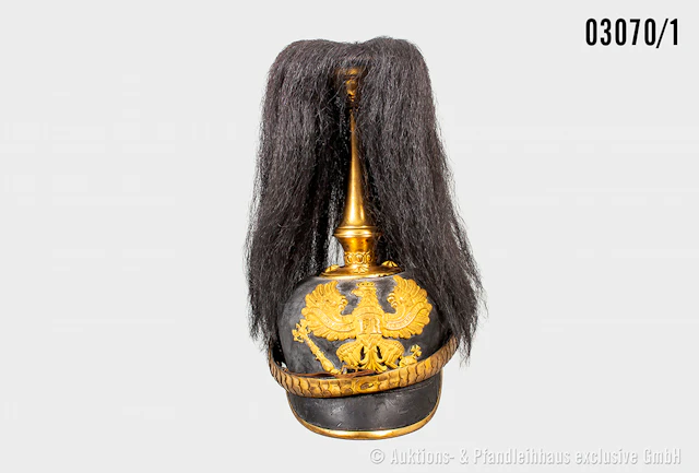 Preußen Pickelhaube für Train-Offiziere, komplett, keine Doppellöcher