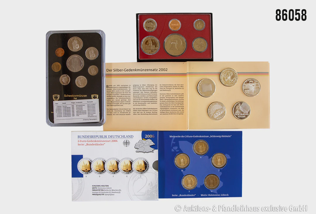 Konvolut Kursmünzsätze / Gedenkausgaben, 4 Stück, 1x BRD Satz 2 Euro